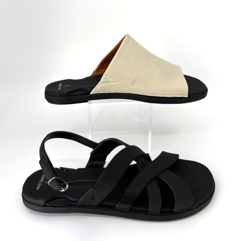 Solely Jane Bundle Black‎ Flat Sole Base w/ Monaco Ivory Capri Onyx Tops sz 10.5